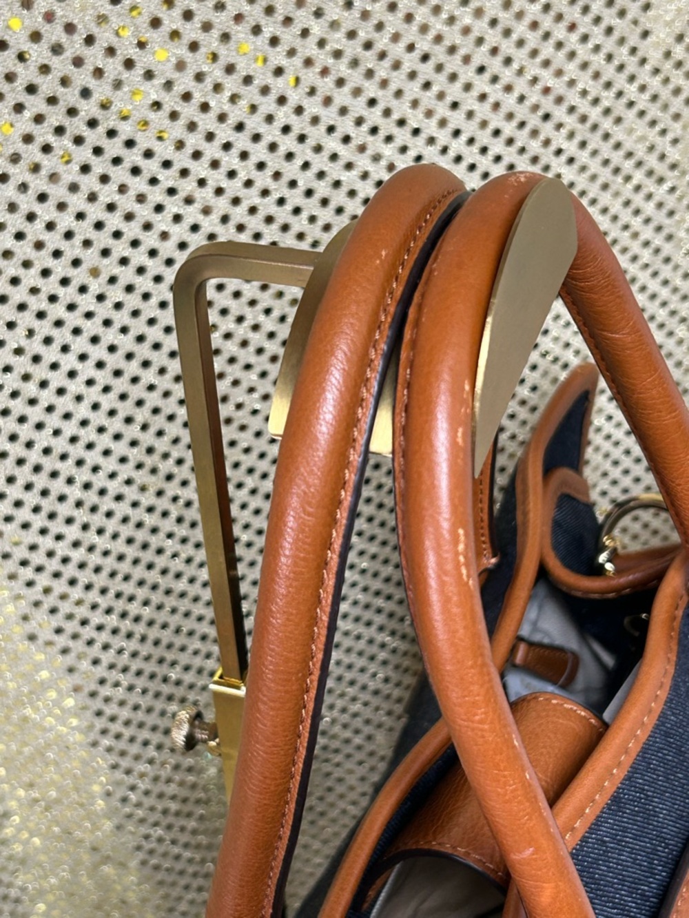 MICHAEL Michael Kors Navy Denim and Brown Leather Tote Approx. 15 x 11 x 4 - Picture 8 of 17